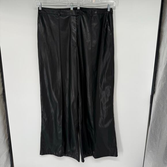 NWT Nasty Gal Plus Faux Leather Wide Leg Trouser Women's Size 22 Black High Rise - Picture 1 of 9